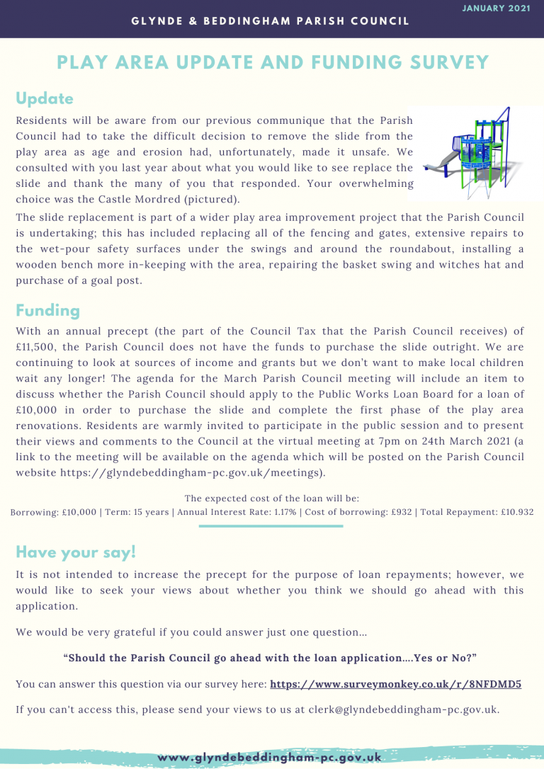 Information leaflet about the replacement of the slide in Glynde recreation ground