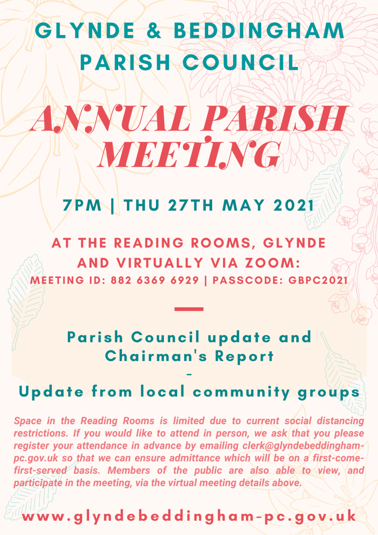 Annual Parish Meeting poster advertising annual meeting on 27th May 2021